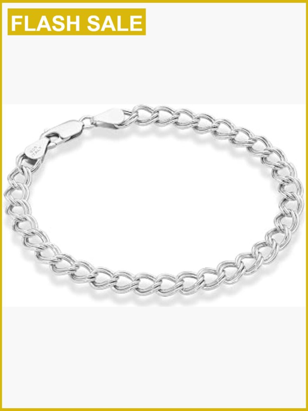 925 Sterling Silver Italian Double Curb Charm Link Bracelet